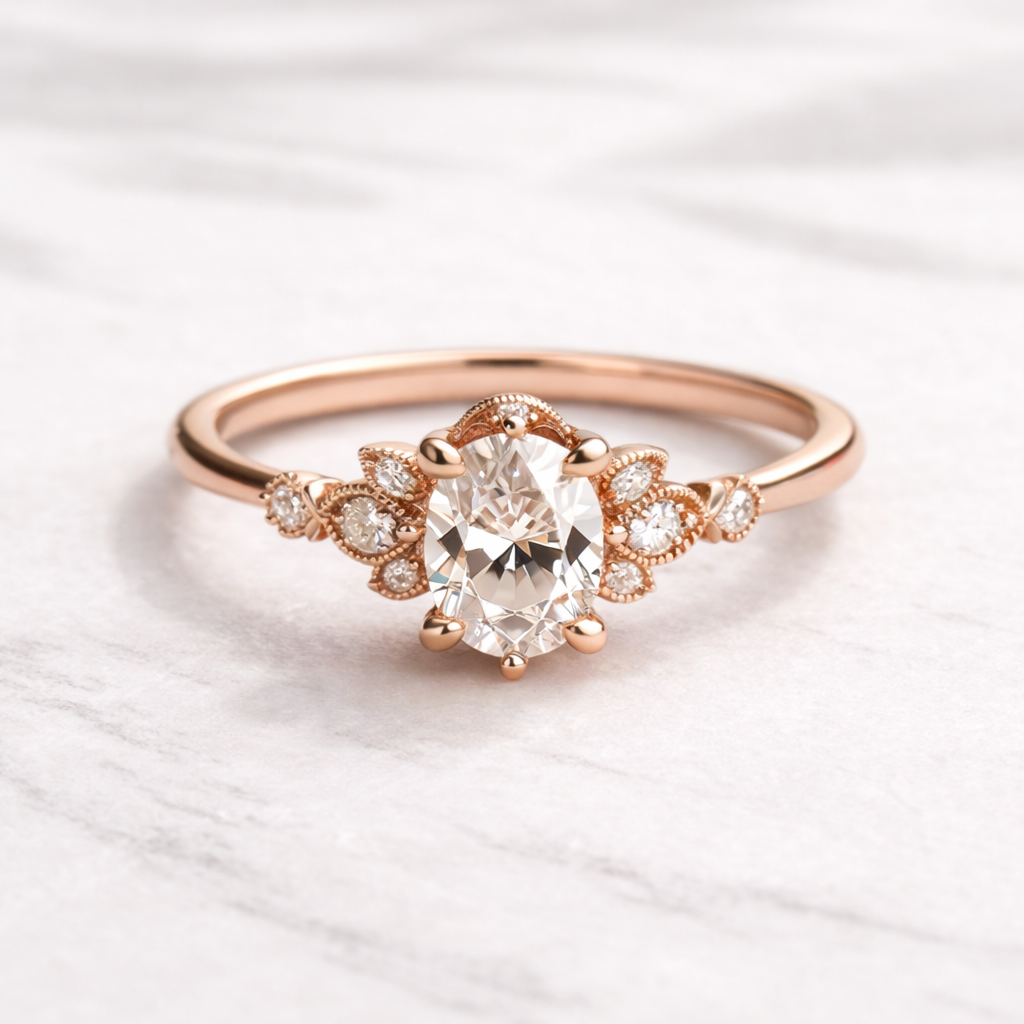 0.60 Karat IGI Sertifikalı Vintage Oval Lab Pırlanta Yüzük