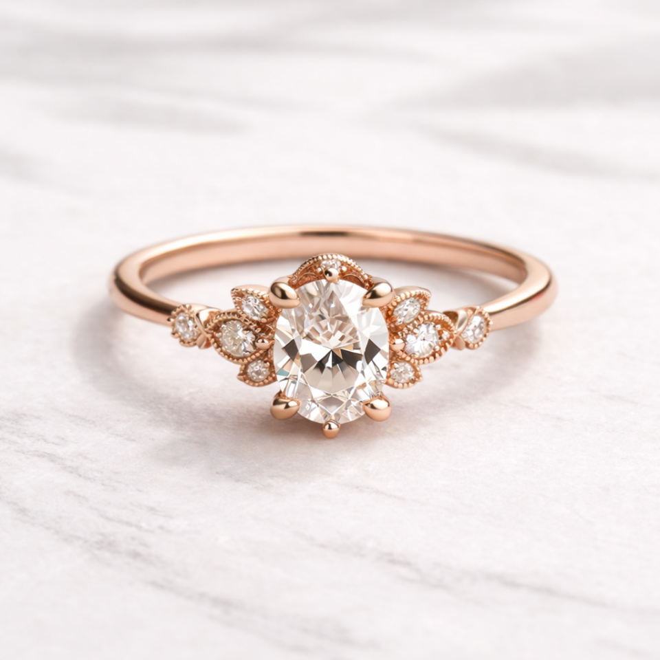 0.60 Karat IGI Sertifikalı Vintage Oval Lab Pırlanta Yüzük