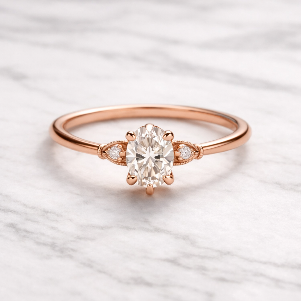 0.65 Karat IGI Sertifikalı Vintage Oval Lab Pırlanta Tektaş Yüzük