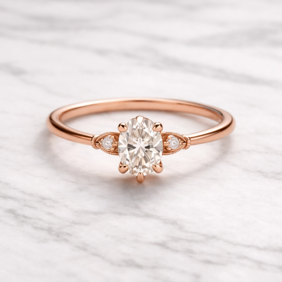 0.65 Karat IGI Sertifikalı Vintage Oval Lab Pırlanta Tektaş Yüzük