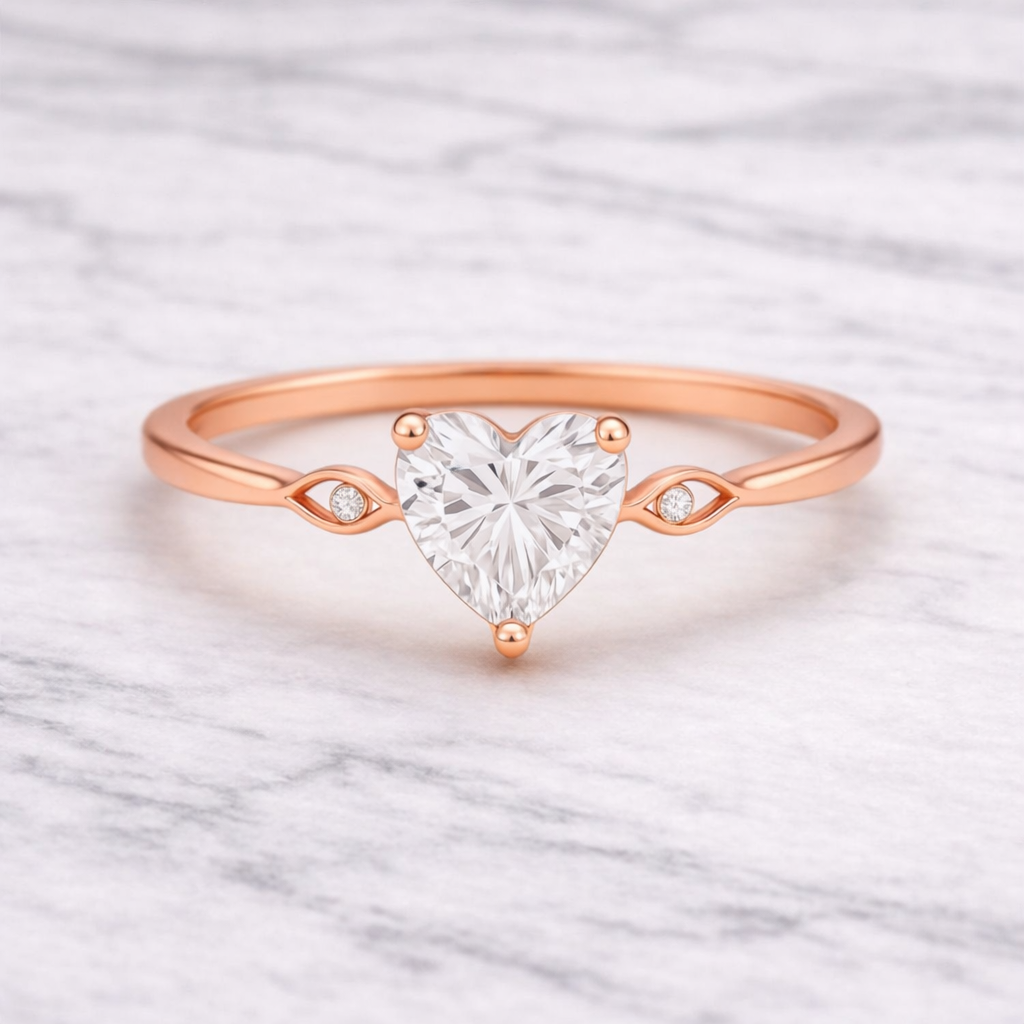 0.72 Karat IGI Sertifikalı Vintage Kalp Lab Pırlanta Tektaş Yüzük