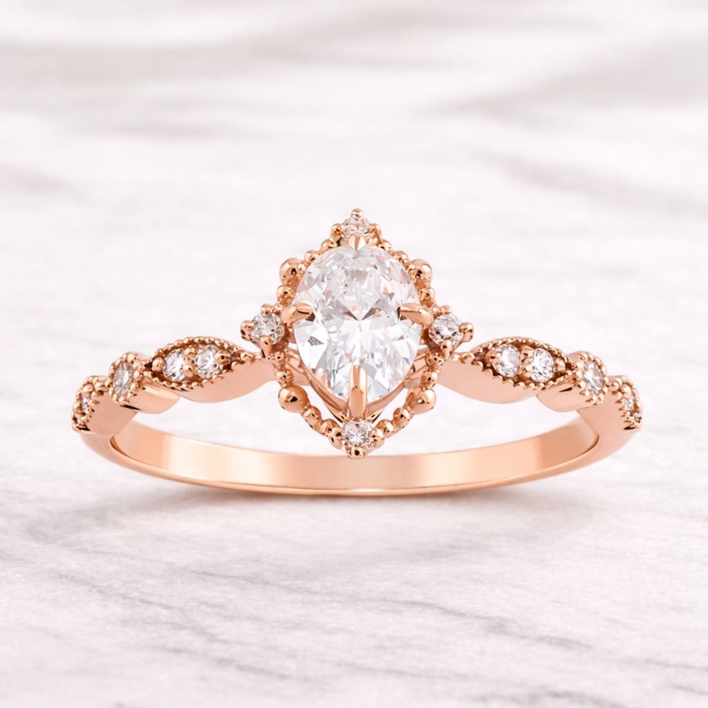 0.55 Karat IGI Sertifikalı Vintage Lab Pırlanta Tektaş Yüzük