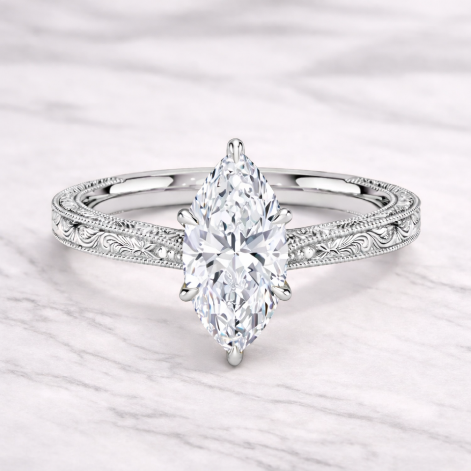 1.00 Karat IGI Sertifikalı Markiz Lab Pırlanta Tektaş Yüzük