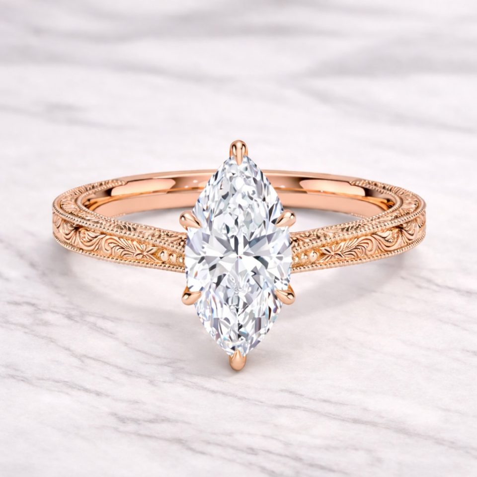 1.00 Karat IGI Sertifikalı Markiz Lab Pırlanta Tektaş Yüzük