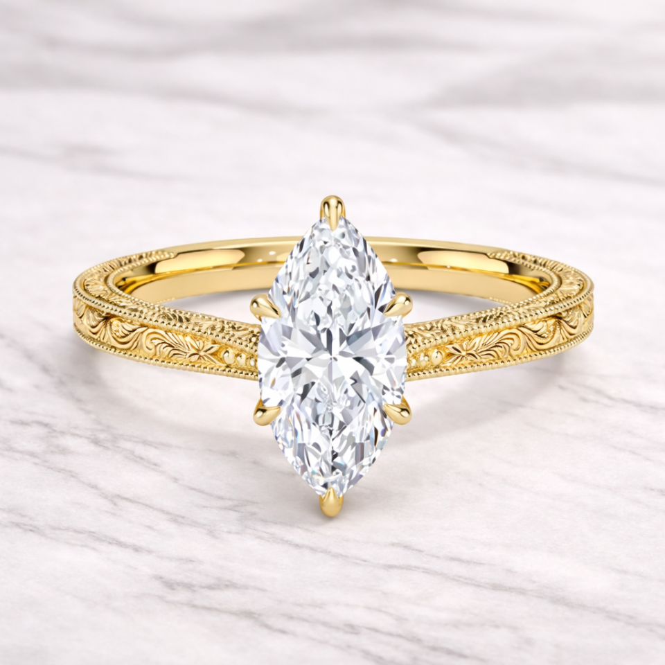 1.00 Karat IGI Sertifikalı Markiz Lab Pırlanta Tektaş Yüzük