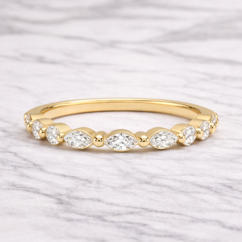 0.40 Karat Vintage Lab Pırlanta Yarımtur Yüzük