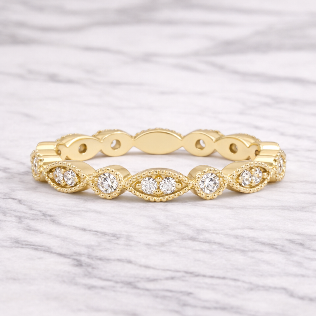 0.25 Karat Vintage Lab Pırlanta Yarımtur Yüzük