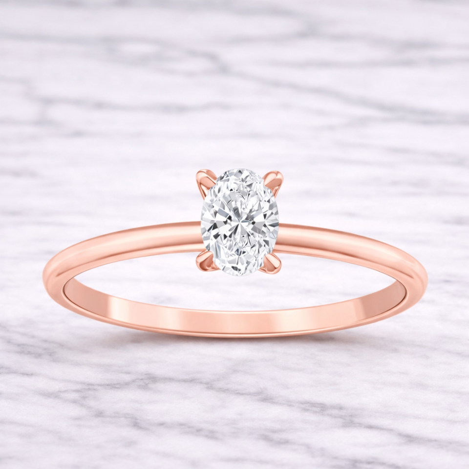 0.50 Karat F SI2 GIA Sertifikalı Oval Pırlanta Tektaş Yüzük